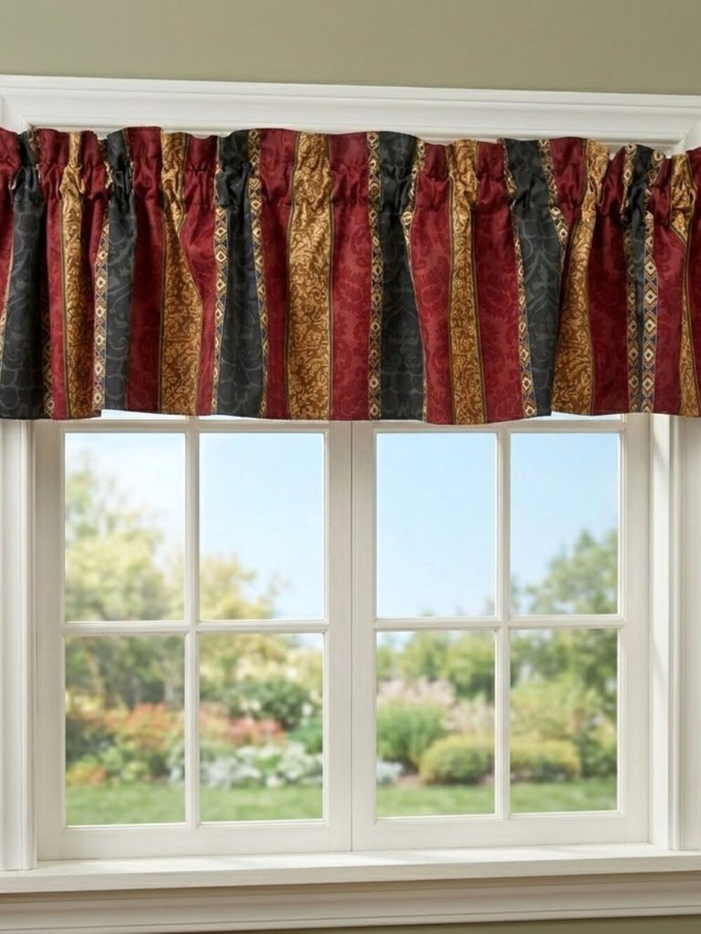Vintage Croscill Shihaz Blouson Valance SET OF 10 Red Gold Damask Stripe 1990s